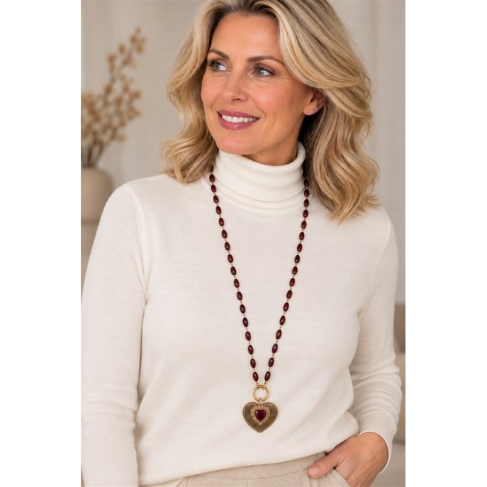 Bijoux Ketting lang 8123770 groot hart Rood mix